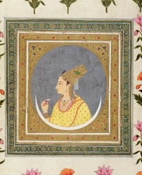 Portrait of a Lady Holding a Lotus Petal, from the Small Clive Album, c.1750-60